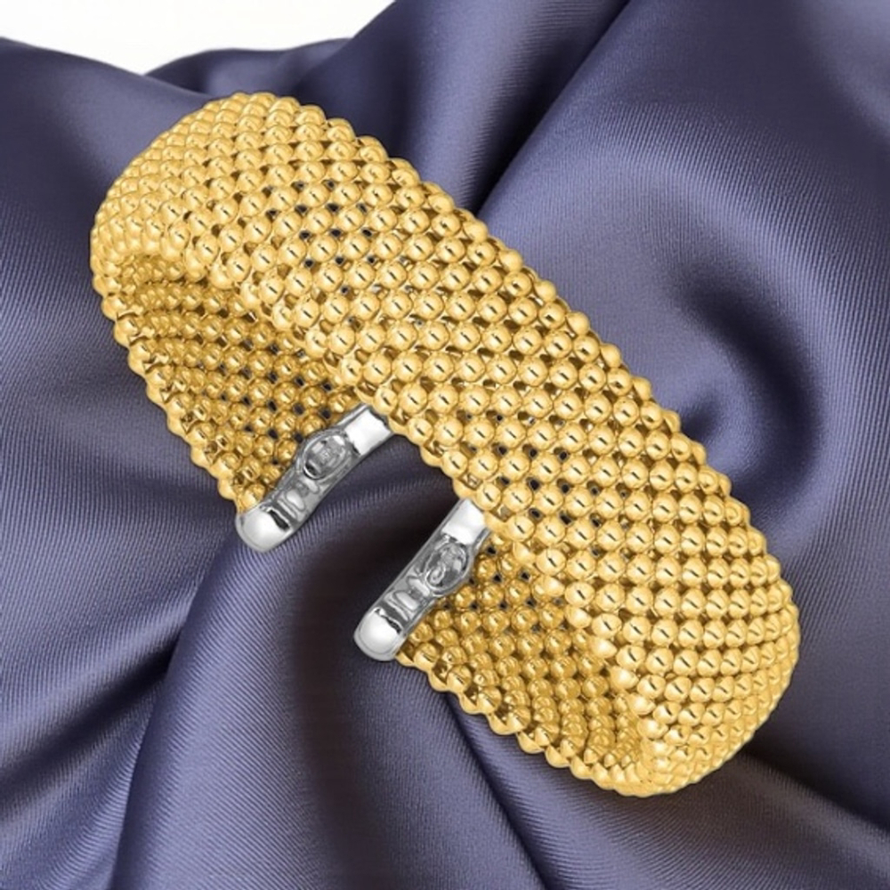 Herco Sterling Silver Rhodium-plated and Gold-tone Polished Beaded Cuff Bangle - Picture 5 of 5